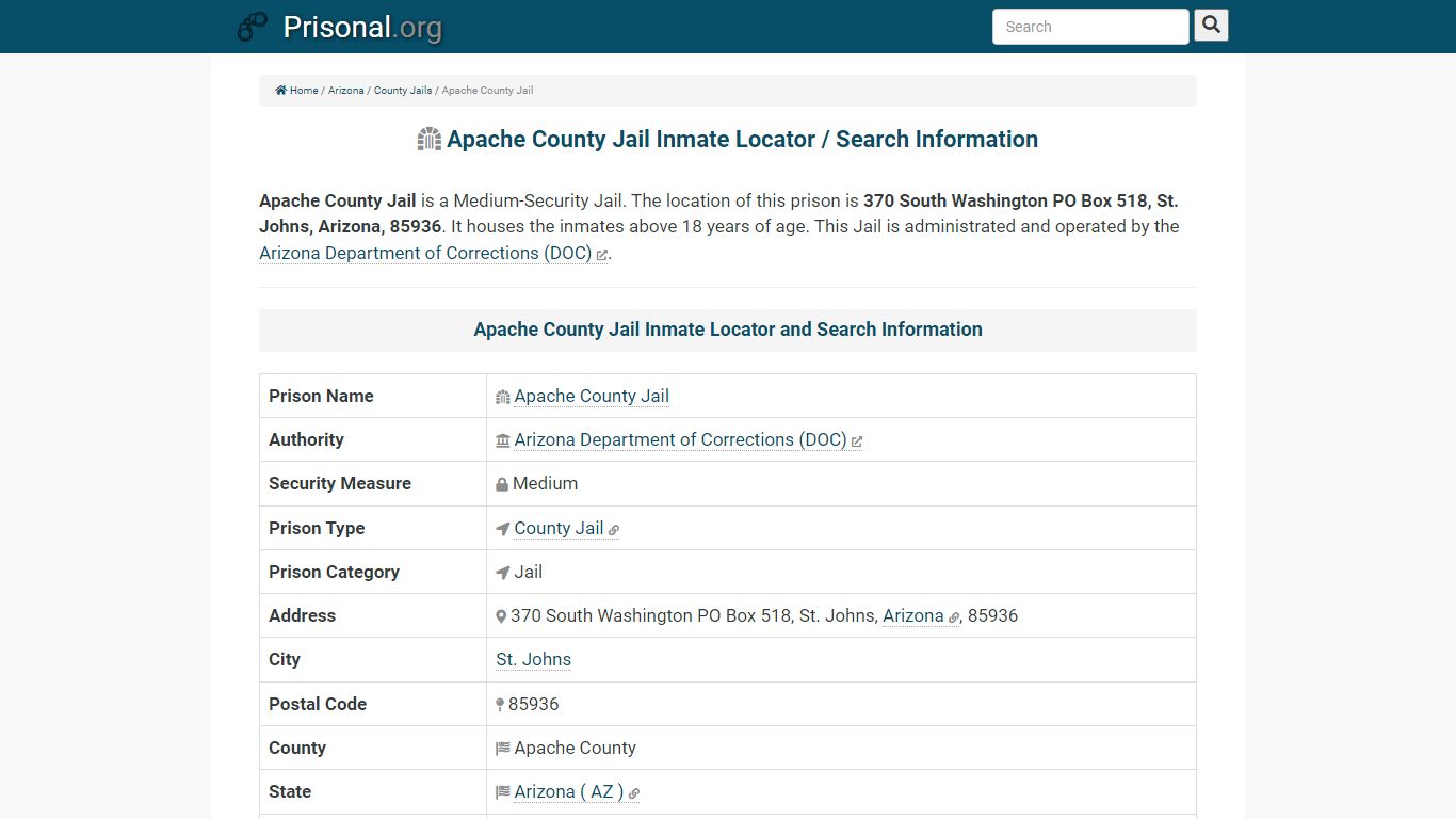 Apache County Jail-Inmate Locator/Search Info, Phone, Fax ...